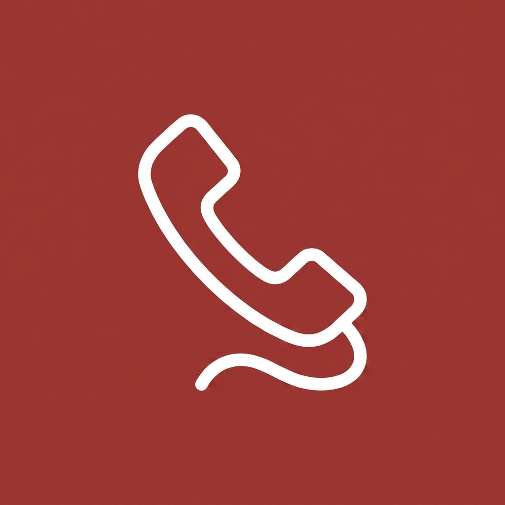 Simple white phone icon on red background for contact or call.