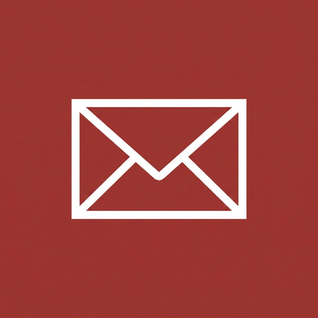 Email icon on a red background for contact purposes.