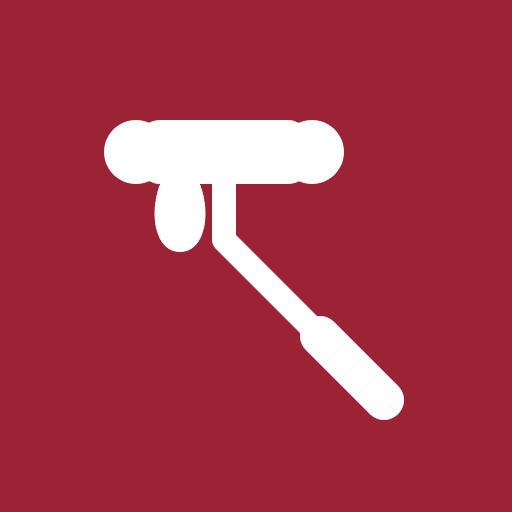 Paint roller on red background for exterior painting projects.